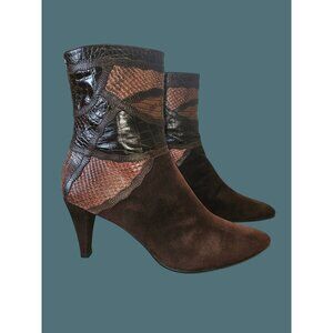 Stuart Weitzman Brown Suede Animal Skin Print Pointed Toe  Booties Women 10M